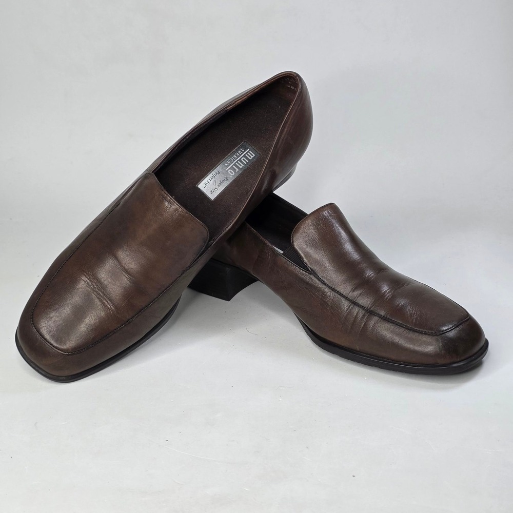 Munro American Loafers Womens Size 9 W Brown Leather Square Toe Block Heel Shoes - Picture 8 of 13